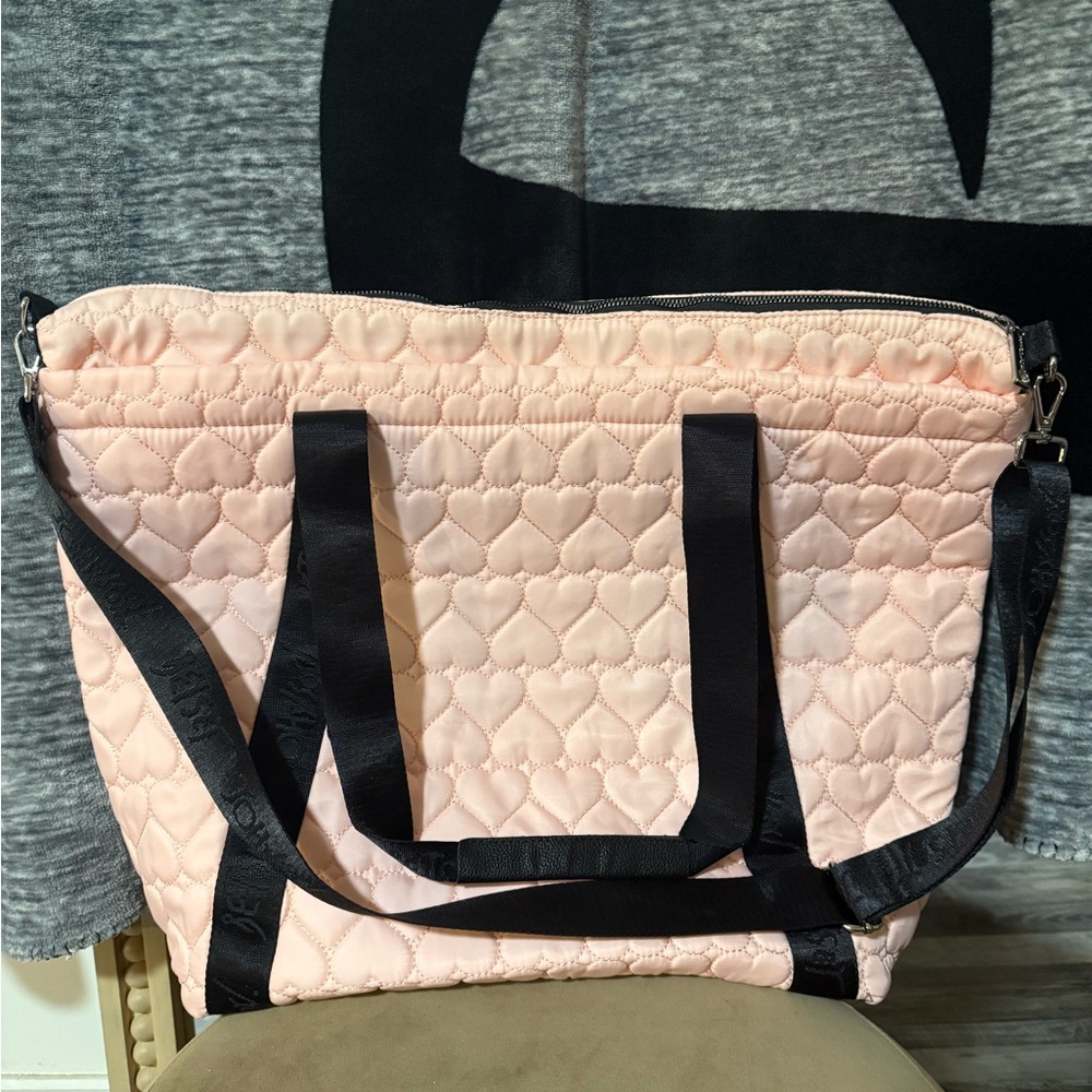 Betsey Johnson Quilted Pink Heart Tote/Weekender Bag